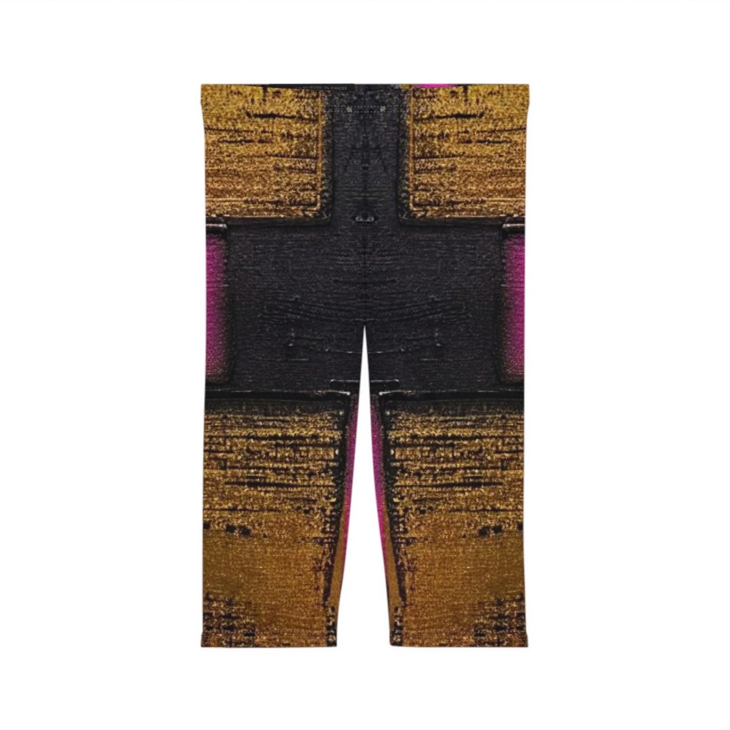 "Queennoble Women'S Capri Leggings - Stylish Golden Black Pink Design for the Fashion-Forward"