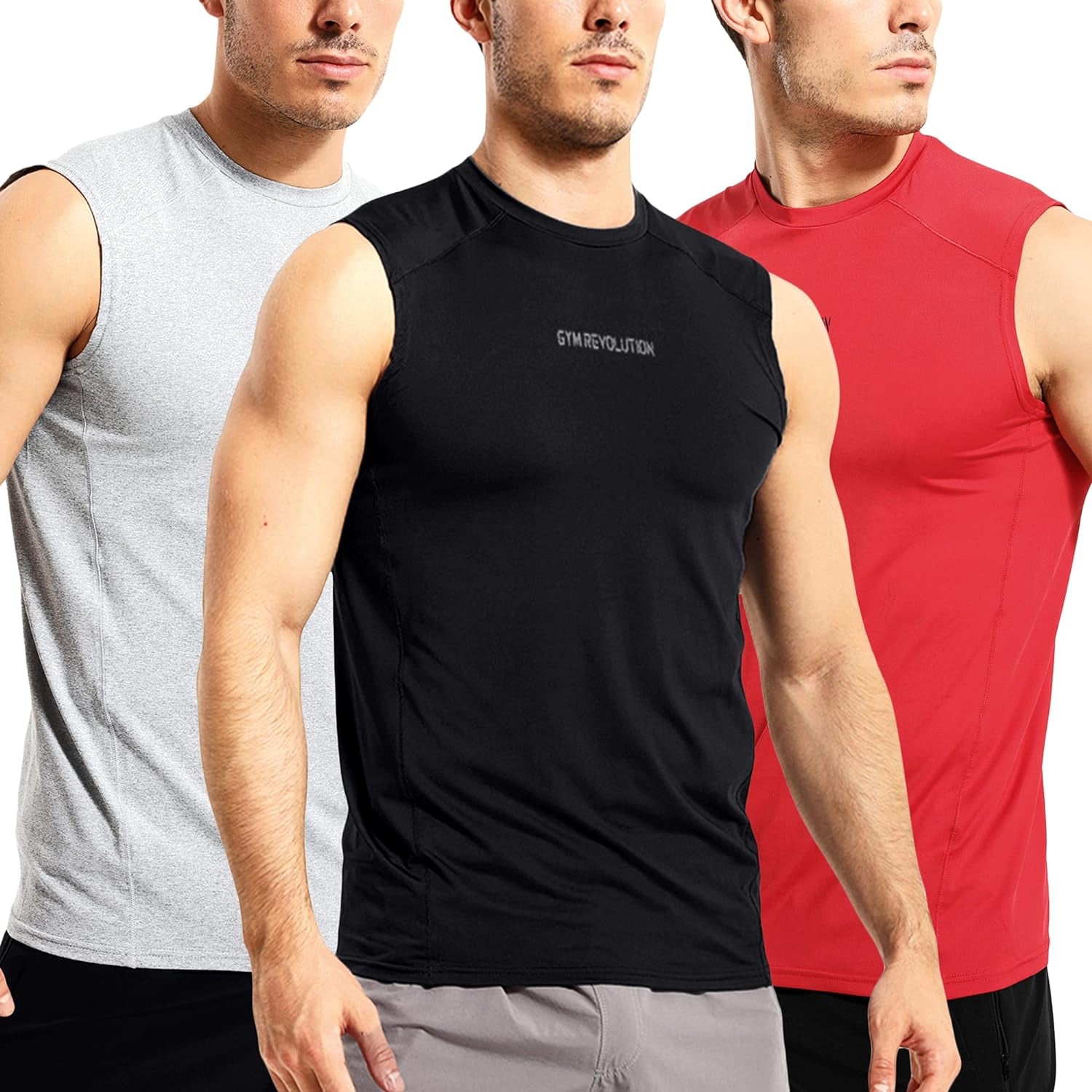 "Ultimate Performance: Men'S 3-Pack Quick Dry Tank Tops for Intense Workouts - Black, Grey, and Red - XL Size"