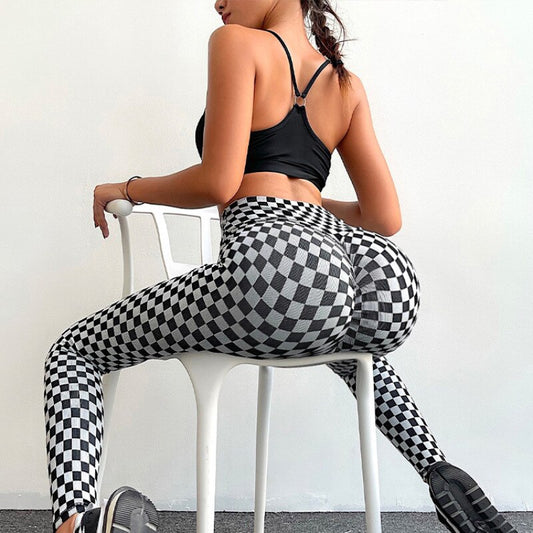 "Checkmate Your Workout with High-Waisted Gym Leggings - Trendy Grid Pattern, Ultimate Fitness and Style for Women in 2021!"