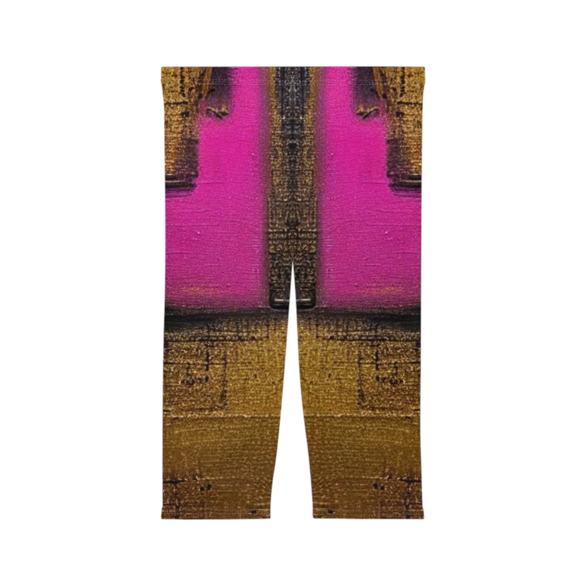 "Queennoble Women'S Capri Leggings - Stylish Golden Black Pink Design for the Fashion-Forward"