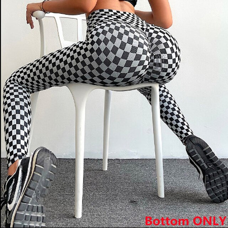 "Checkmate Your Workout with High-Waisted Gym Leggings - Trendy Grid Pattern, Ultimate Fitness and Style for Women in 2021!"