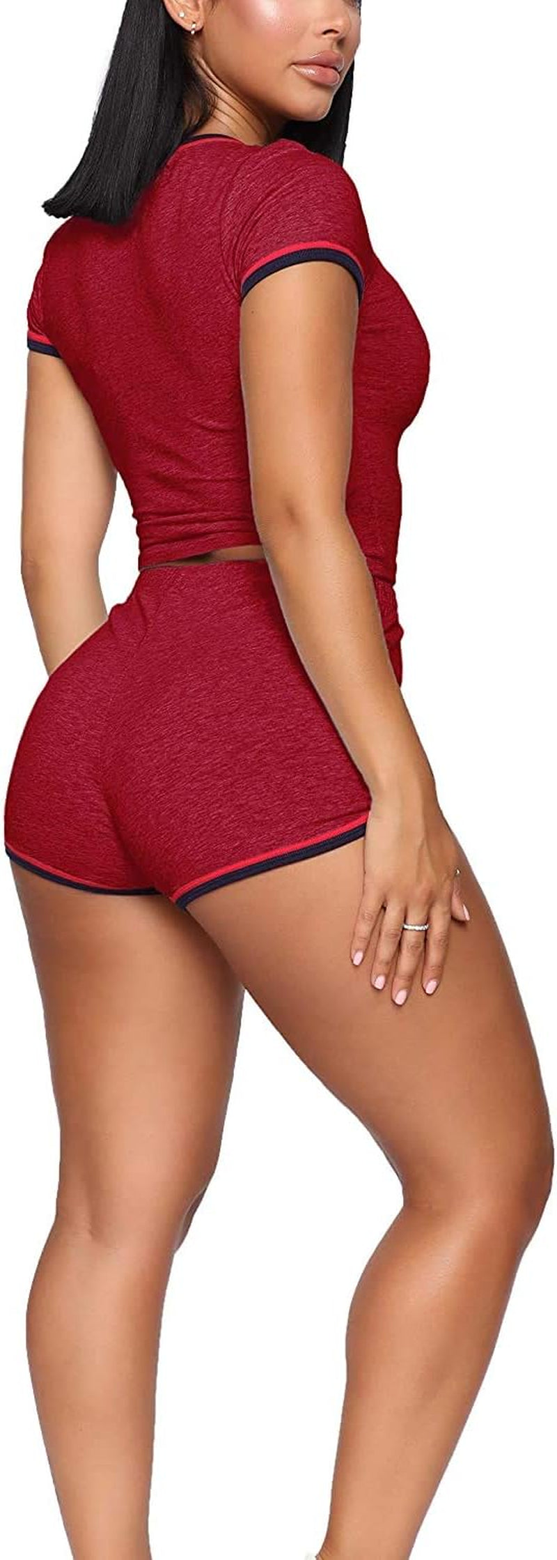 "Stylish Biker Shorts Set for Women - Trendy Crop Top + Skinny Shorts Tracksuit in Medium Wine Red"