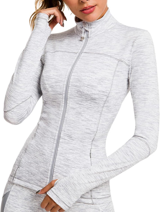 "Stay Stylish and Fit with Our Women'S Full Zip Workout Jacket - Lightweight, Slim Fit, and Packed with Convenient Pockets!"